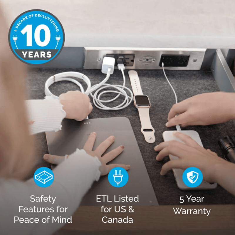 Docking Drawer Blade Duo In-Drawer Outlet with 4 15-amp AC Outlet and 2 65W USB-C/USB-A Port, White Alt 3 - Image