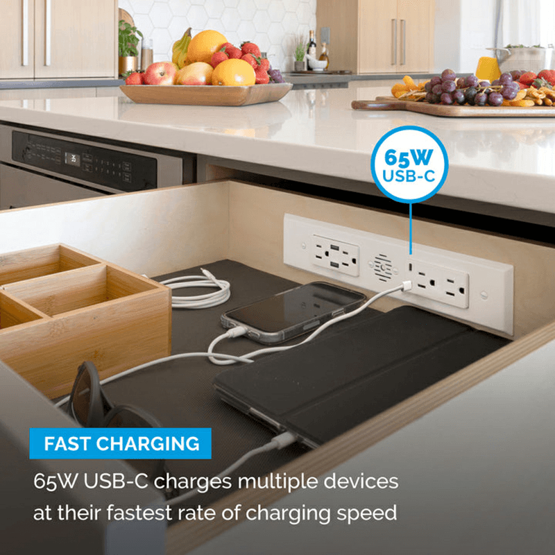 Docking Drawer Blade Duo In-Drawer Outlet with 4 15-amp AC Outlet and 2 65W USB-C/USB-A Port, White Alt 5 - Image