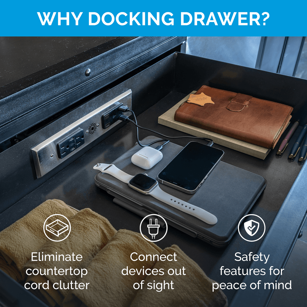 Docking Drawer Blade Duo In-Drawer Outlet with 2 15-amp AC outlets, 2 USB-C PD and 4 USB-A ports, White - Alt Image 5