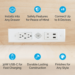 Docking Drawer Blade Duo In-Drawer Outlet with 2 15-amp AC Outlet and 4 30W USB-C/2 USB-A Port, White Alt 3 - Image