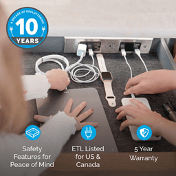 Docking Drawer Blade Duo In-Drawer Outlet with 2 15-amp AC Outlet and 4 30W USB-C/2 USB-A Port, Stainless Steel Alt 4 - Image