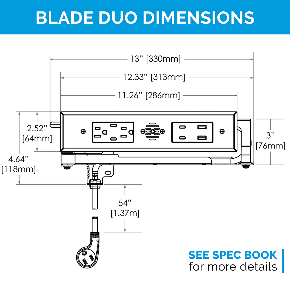 Docking Drawer Blade Duo In-Drawer Outlet with 2 15-amp AC Outlet and 4 30W USB-C/2 USB-A Port, White Alt 7 - Image