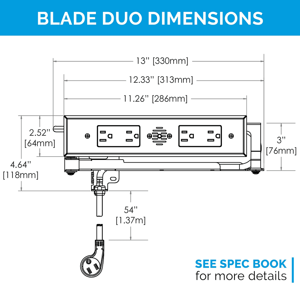 Docking Drawer Blade Duo In-Drawer Outlet with 4 15-amp AC outlets, Black - Alt Image 2