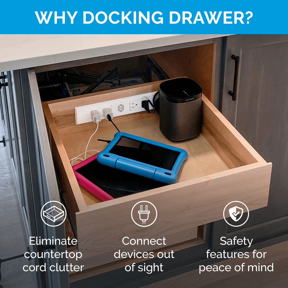 Docking Drawer Blade Duo In-Drawer Outlet with 4 15-amp AC outlets, White - Alt Image 4