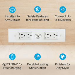 Docking Drawer Blade Duo In-Drawer Outlet with 4 15-amp AC Outlet and 4 65W USB-C Port, White Alt 2 - Image