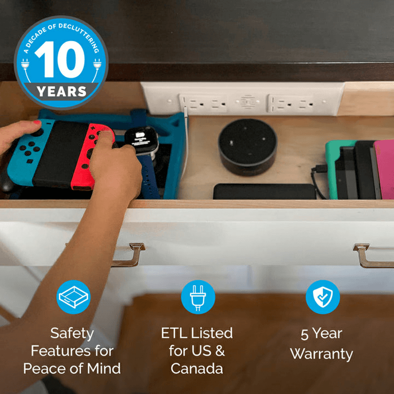 Docking Drawer Blade Duo In-Drawer Outlet with 4 15-amp AC Outlet and 4 65W USB-C Port, White Alt 3 - Image