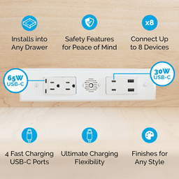 Docking Drawer Blade Duo In-Drawer Outlet with 2 15-amp AC Outlet and 2 65W USB-C/2 30W USB-C/USB-A Port, White Alt 4 - Image