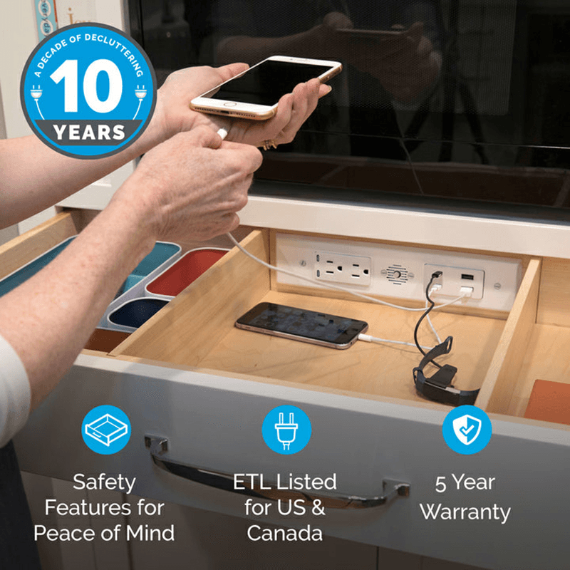 Docking Drawer Blade Duo In-Drawer Outlet with 2 15-amp AC Outlet and 2 65W USB-C/2 30W USB-C/USB-A Port, White Alt 5 - Image