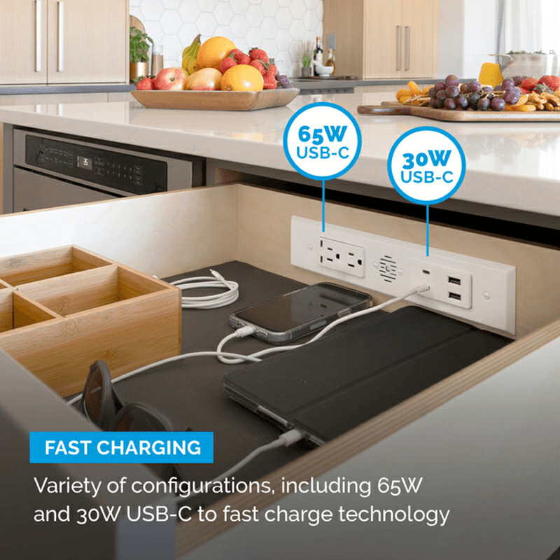 Docking Drawer Blade Duo In-Drawer Outlet with 2 15-amp AC Outlet and 2 65W USB-C/2 30W USB-C/USB-A Port, White Alt 7 - Image