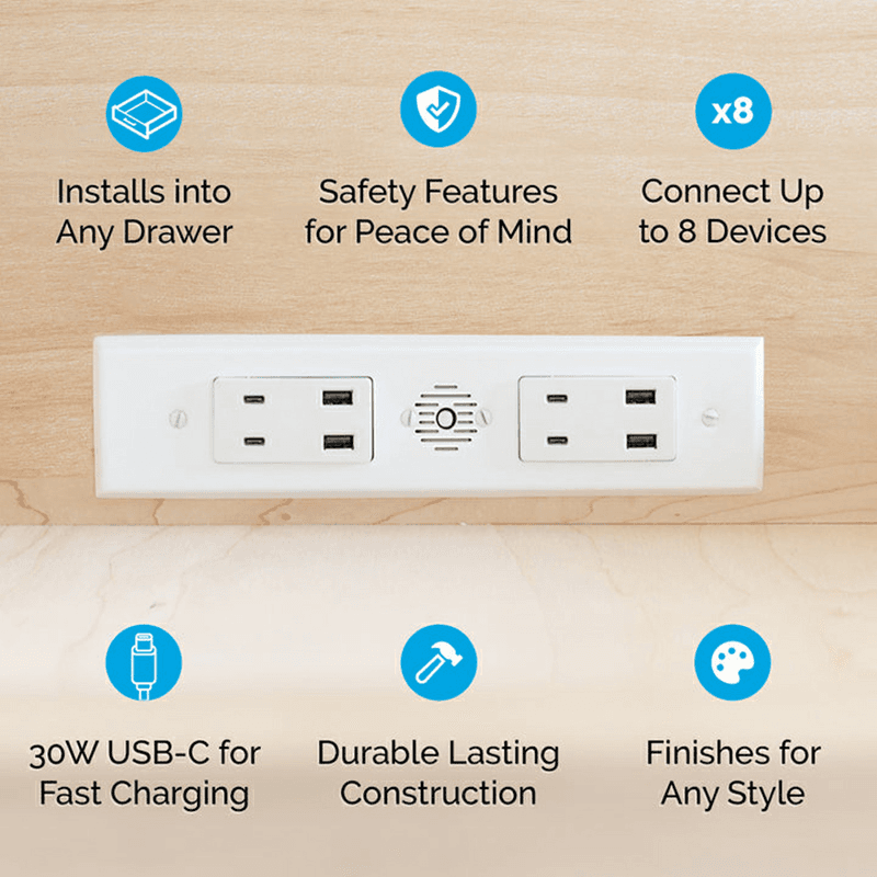 Docking Drawer Blade Duo In-Drawer Outlet with 4 30W USB-C/USB-A Port, White Alt 3 - Image