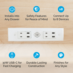 Docking Drawer Blade Duo In-Drawer Outlet with 4 30W USB-C/USB-A Port, White Alt 3 - Image
