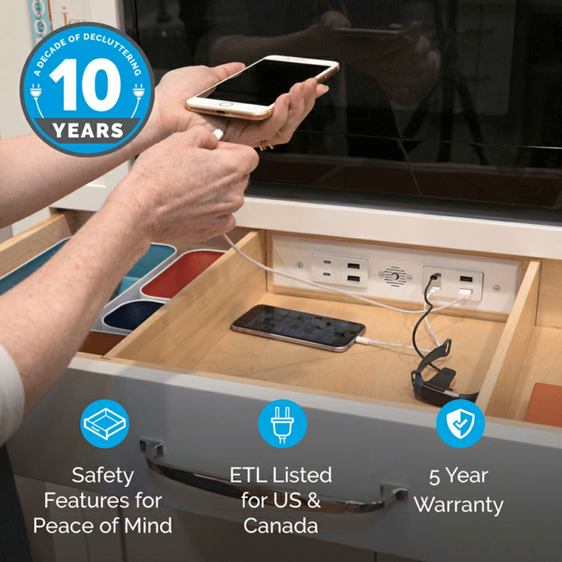 Docking Drawer Blade Duo In-Drawer Outlet with 4 30W USB-C/USB-A Port, White Alt 4 - Image