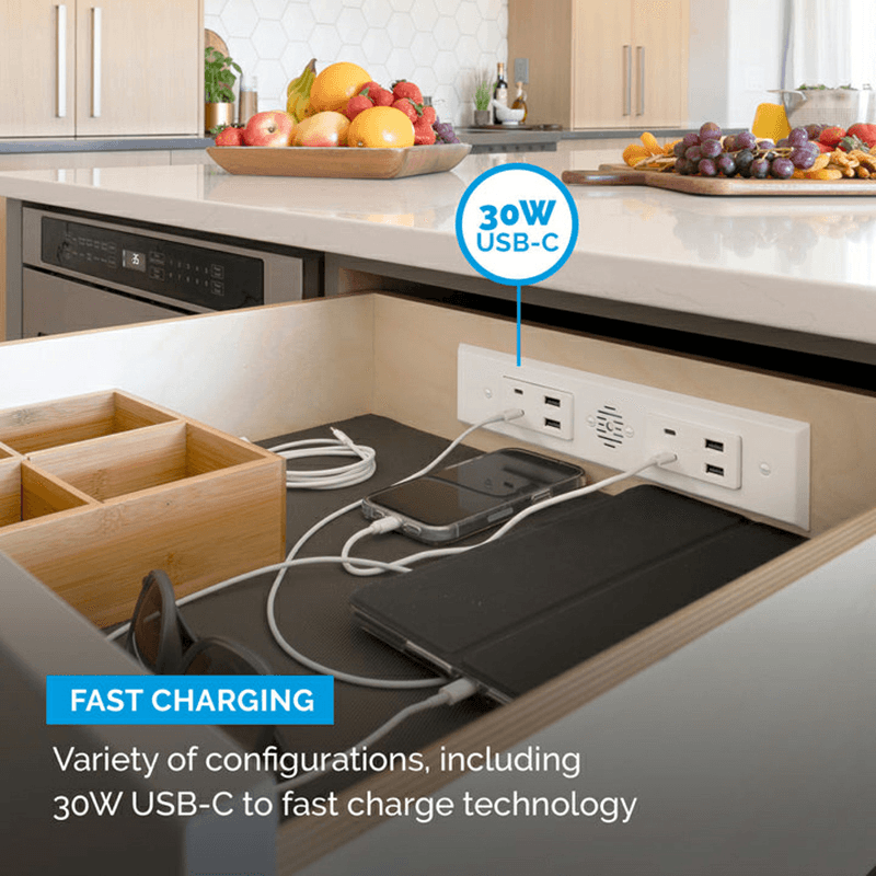 Docking Drawer Blade Duo In-Drawer Outlet with 4 30W USB-C/USB-A Port, White Alt 6 - Image