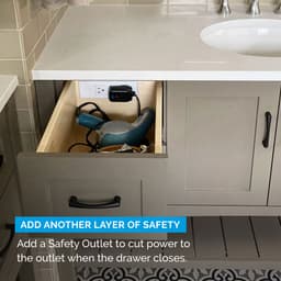 Docking Drawer 20 Amp Blade Compact Vanity Outlet with 2 AC Outlets, Black - Feature 2 Image