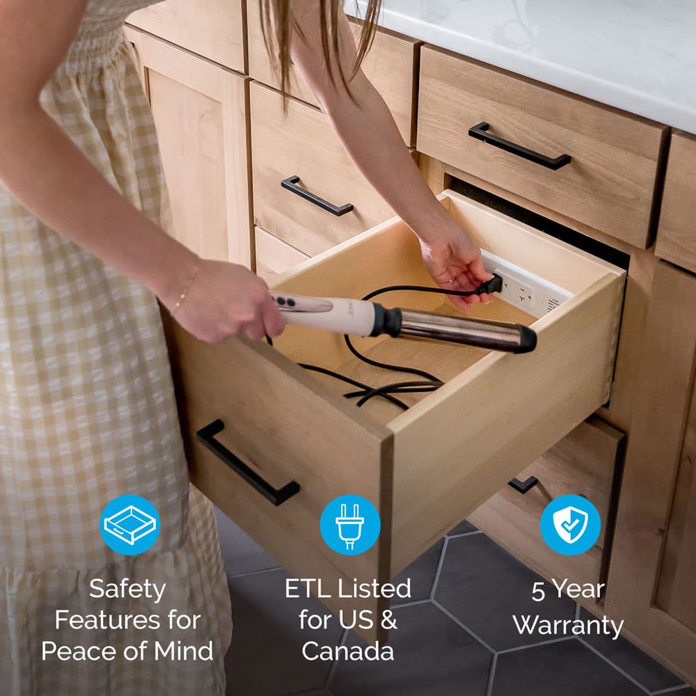 Docking Drawer 20 Amp Blade Compact Vanity Outlet with 2 AC Outlets, Black - Feature 5 Image