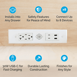 Docking Drawer Blade Duo In-Drawer Outlet with 2 20-amp AC Outlet and 4 30W USB-C/2 USB-A Port , White Alt 3 - Image