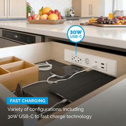 Docking Drawer Blade Duo In-Drawer Outlet with 2 20-amp AC Outlet and 4 30W USB-C/2 USB-A Port , White Alt 6 - Image