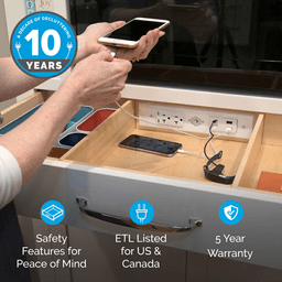 Docking Drawer Blade Duo In-Drawer Outlet with 2 20-amp AC Outlet and 2 65W USB-C/30W USB-C/USB-A Port, White Alt 4 - Image