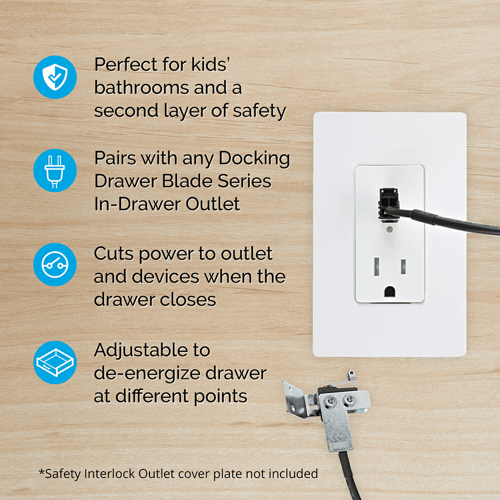 Docking Drawer 15-amp Safety Interlock Outlet with Blade Limit Switch, White Alt 3 - Image
