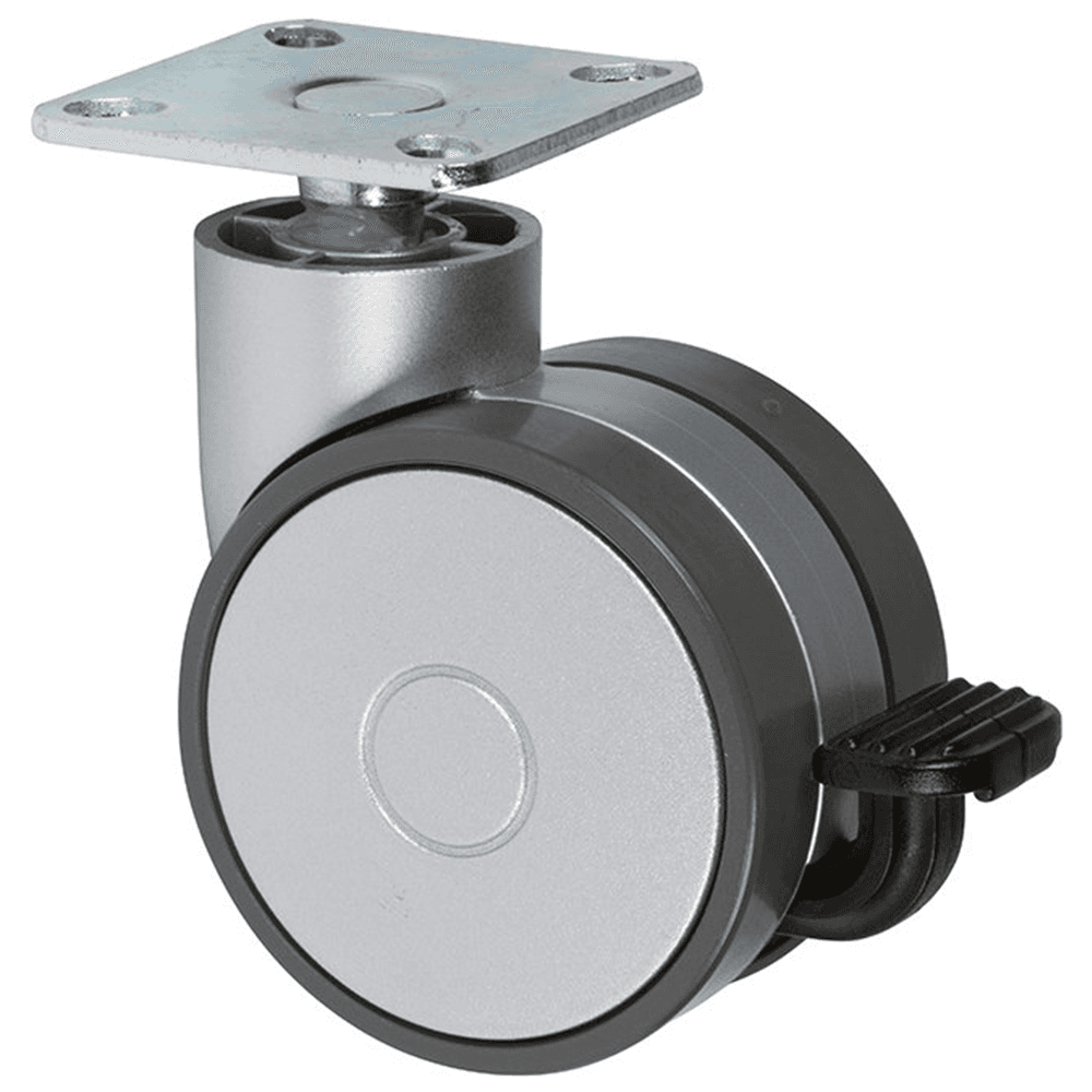 Metallic silver caster with brake from Doug Mockett And Company Inc