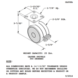 Twin wheel caster with mounting plate and 360˚ swivel
