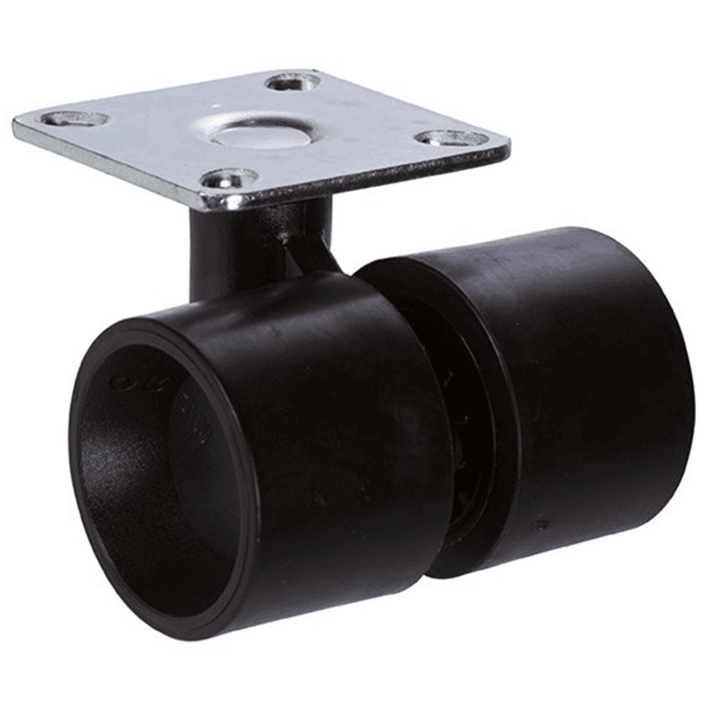 1-9/16" black caster with wide footprint and mounting plate for easy mobility on any surface