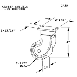 Metallic Silver 4" Caster with Mounting Plate - Swivels 360&#730; - No Brake