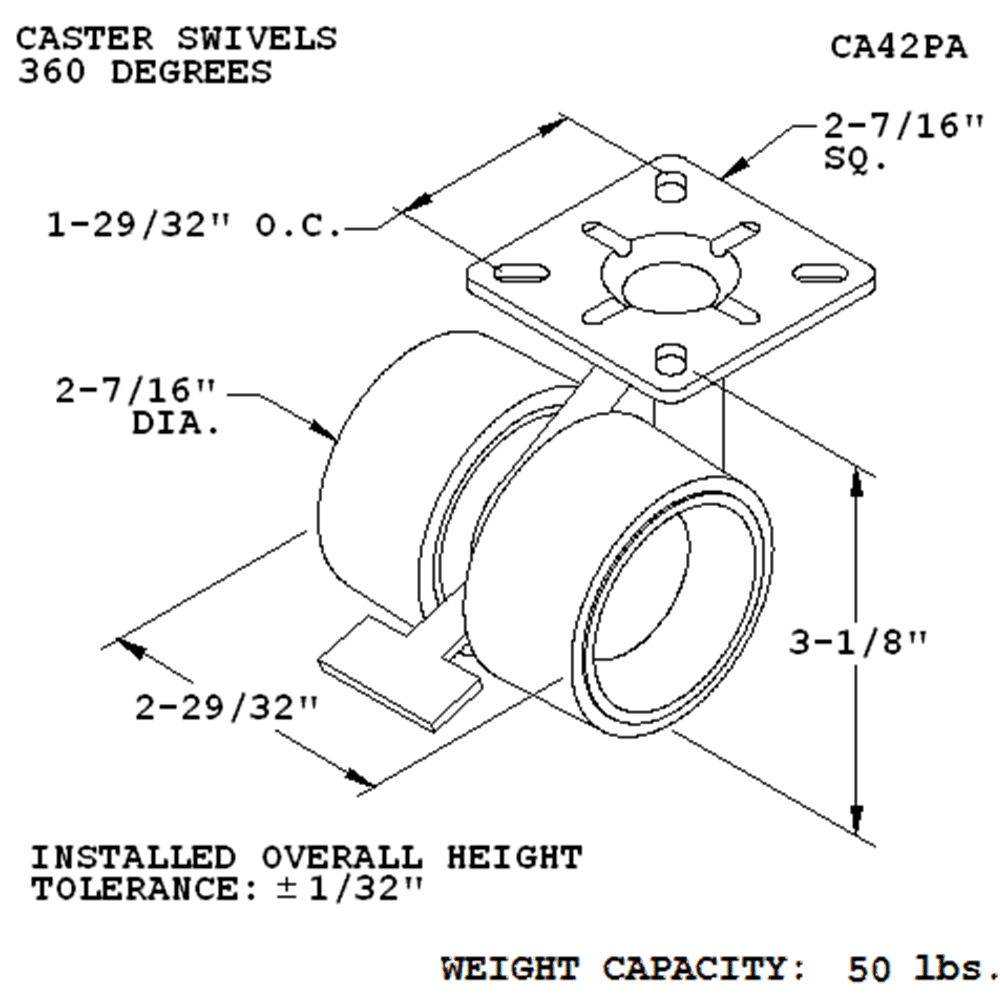 White twin-wheel caster with brake for bulky furniture - Doug Mockett And Company Inc