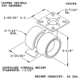 White twin-wheel caster with brake for bulky furniture - Doug Mockett And Company Inc