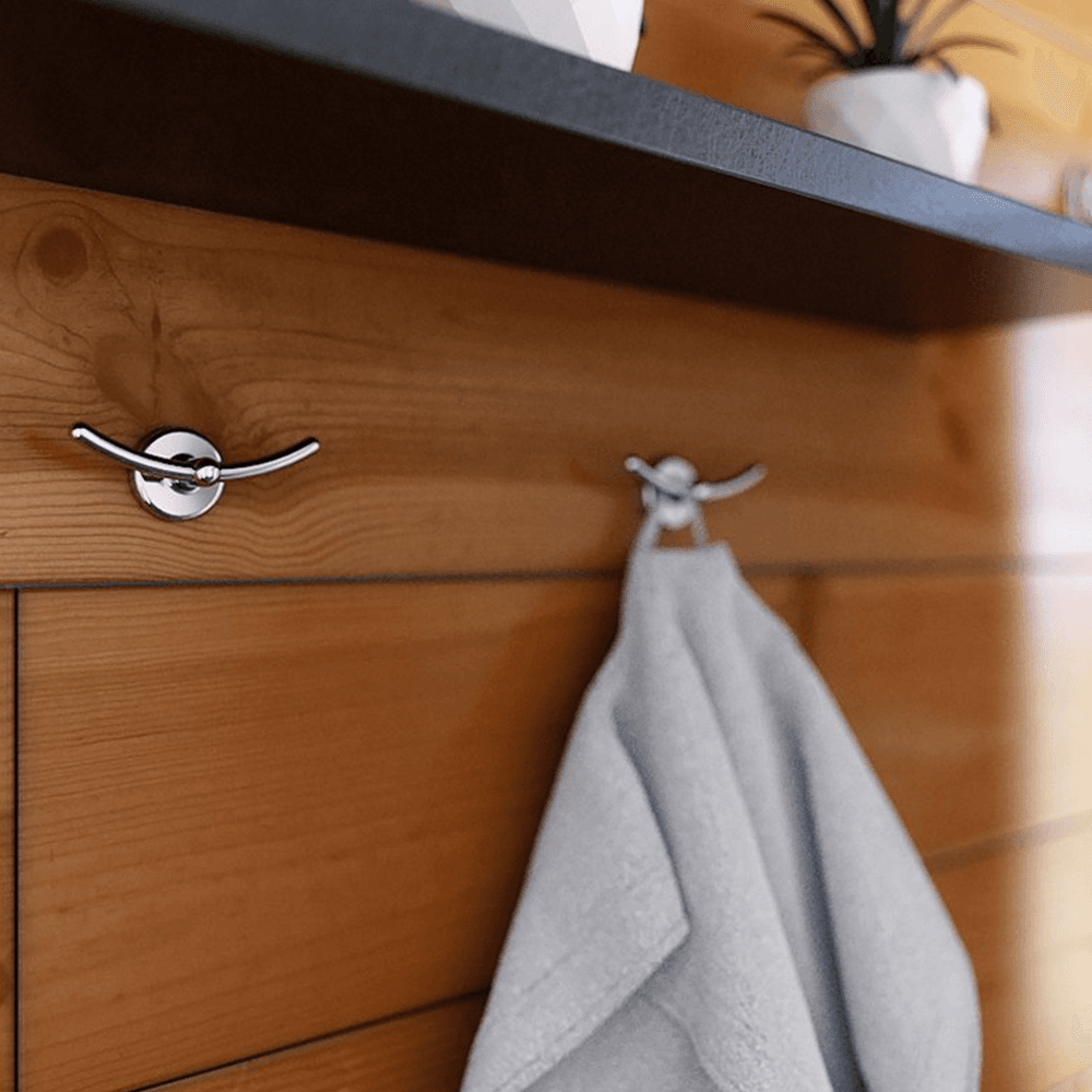 Longhorn Coat Hook in Satin Chrome - Stylish metal hook with a longhorn design that can be used horns up or down.