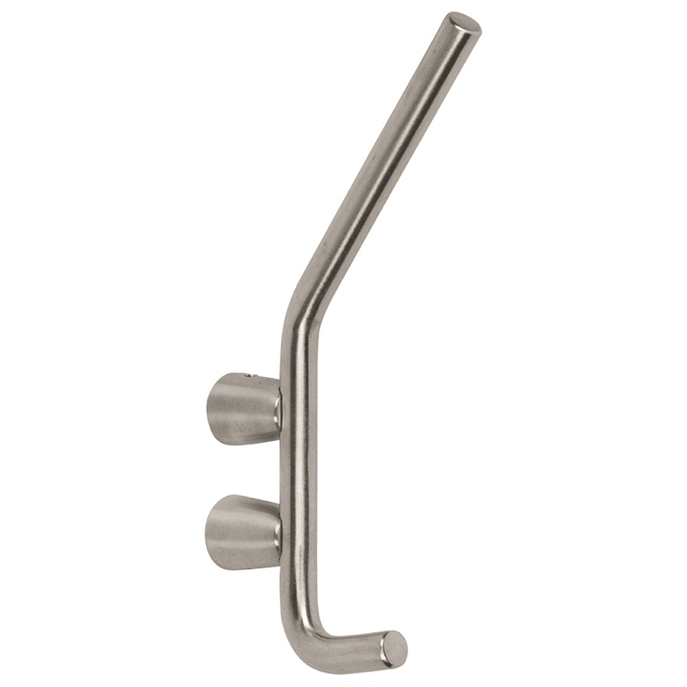 CH12 Dual Prong Coat Hook in Satin Stainless Steel on Twin Bases for Executive Design