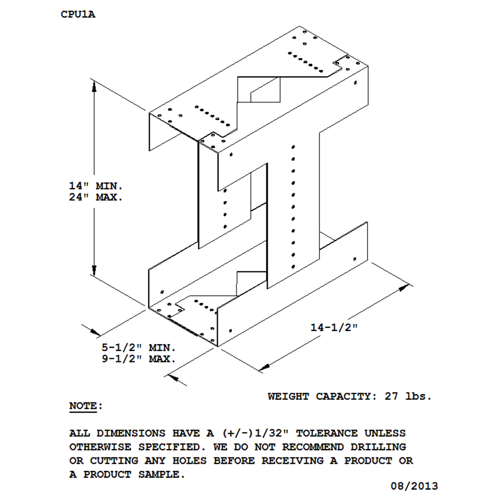 Universal CPU Holder, Metallic Silver - Suspends computer under desk, adjustable from 5-1/2" to 9-1/2" & 14" to 24"