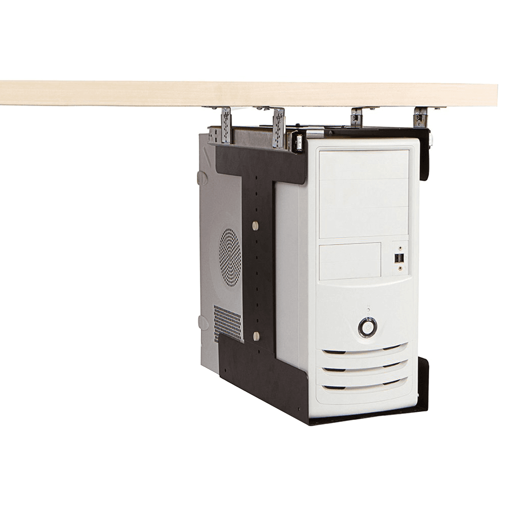 Doug Mockett And Company Inc - Matte black sliding CPU holder with versatile mounting options.