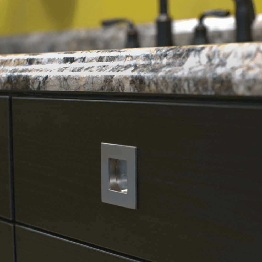 Sleek Matte Chrome Large Square Frame Flush Pull by Doug Mockett And Company Inc