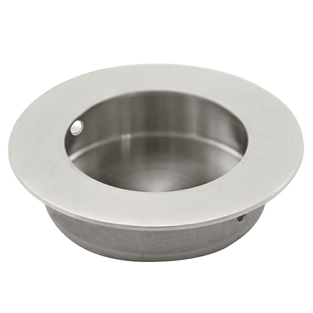 Circular flush pull in satin stainless steel for drawers and furniture