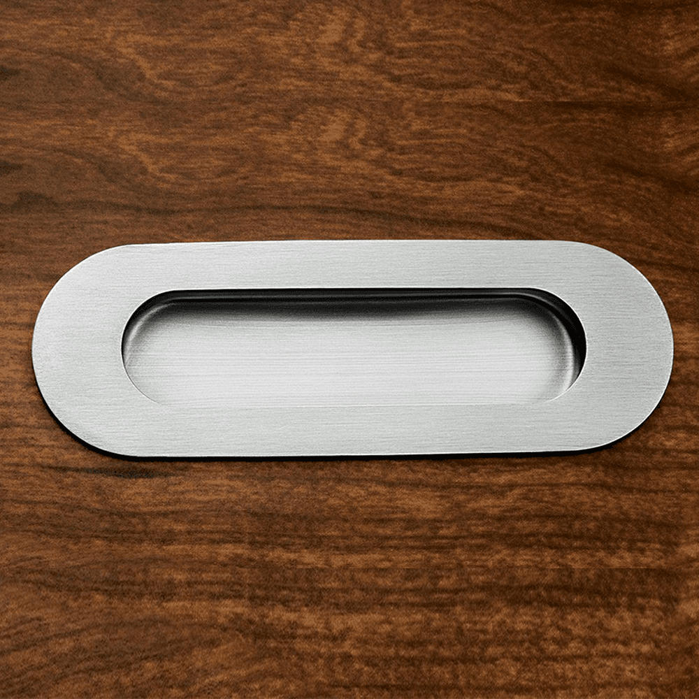 Long Oval Pull Handle for Desk Surface in Satin Stainless Steel