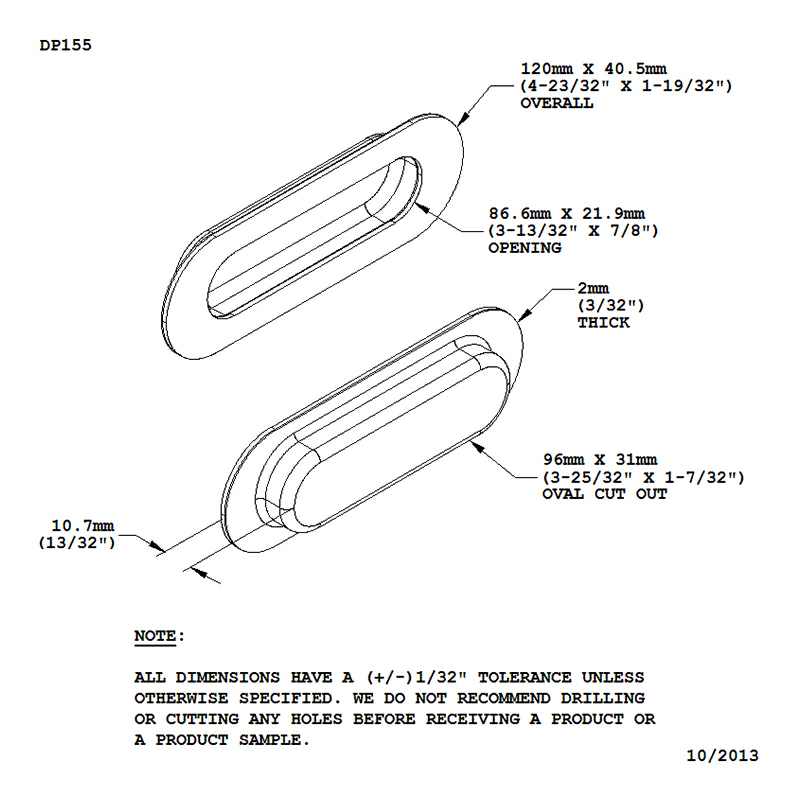 Rounded Oval Recessed Pull Handle in Satin Stainless Steel by Doug Mockett And Company Inc