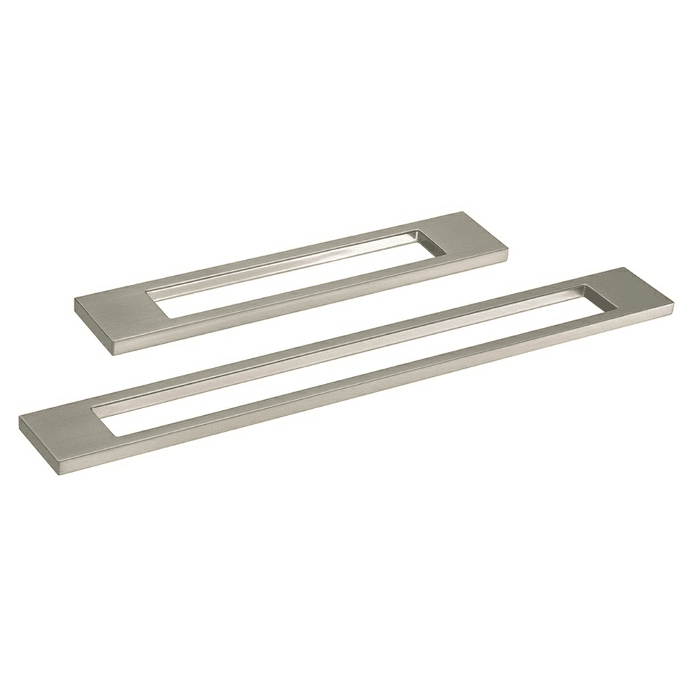 Metallic drawer pull with dense composition for heavy-duty applications in satin nickel finish