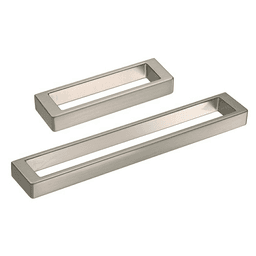 Satin nickel bar pull drawer handle with enclosed design and hollowed grip opening from Doug Mockett And Company Inc