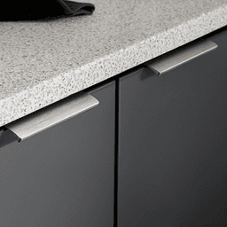 Doug Mockett 6-5/16" Straight Edge Drawer Pull in Brushed Satin Aluminum installed on drawer