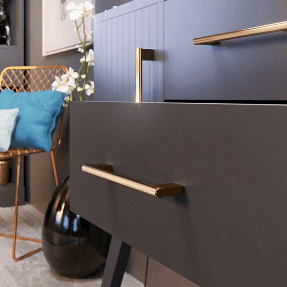 Modern Anodized Black Knurled Bar Drawer Pull by Doug Mockett And Company Inc