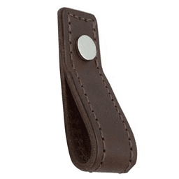 Nickel/Chocolate Brown leather strap finger pull with square cap