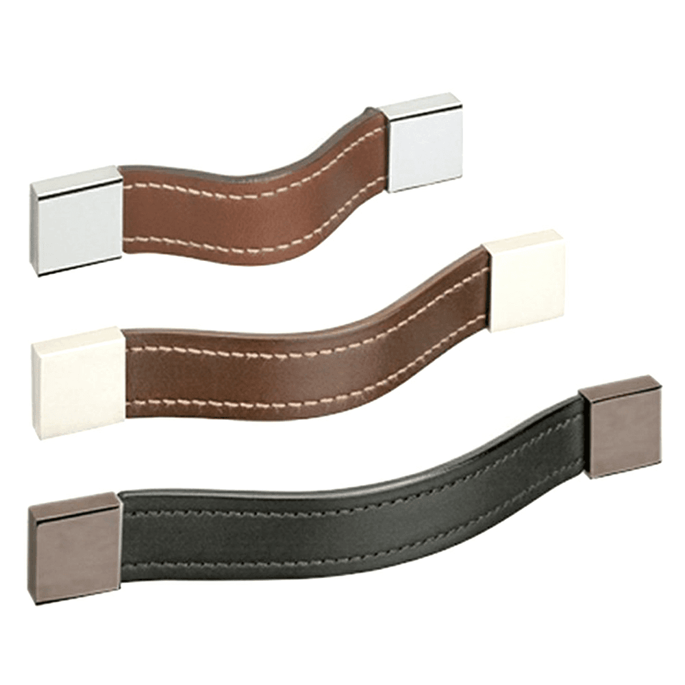 Smooth leather strap with exterior stitching and finished metal posts