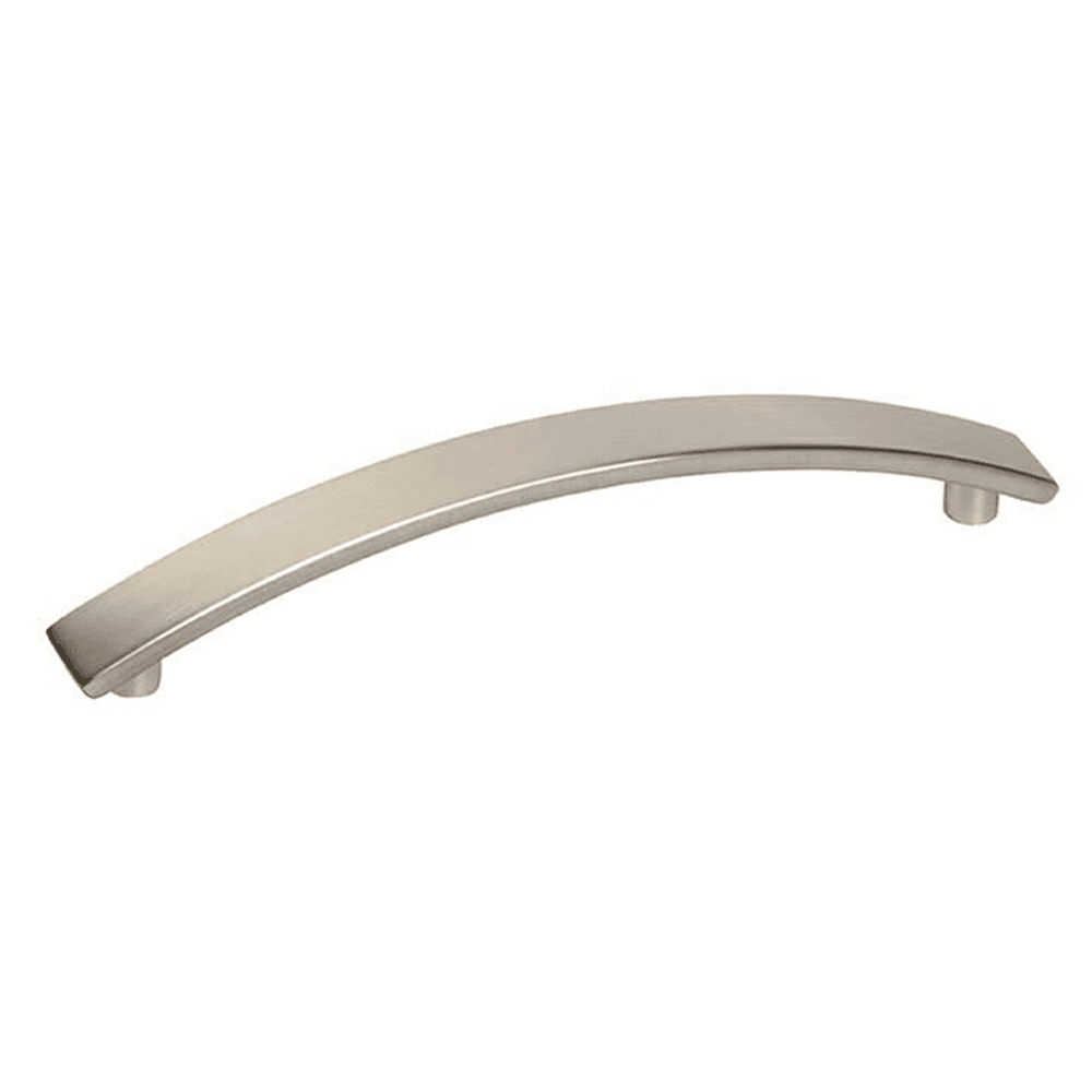 5-1/16" curved bar drawer pull in satin nickel finish
