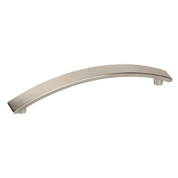 5-1/16" curved bar drawer pull in satin nickel finish