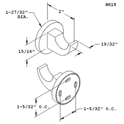 Satin stainless steel HK18 coat hook with unique blend of round and square shapes