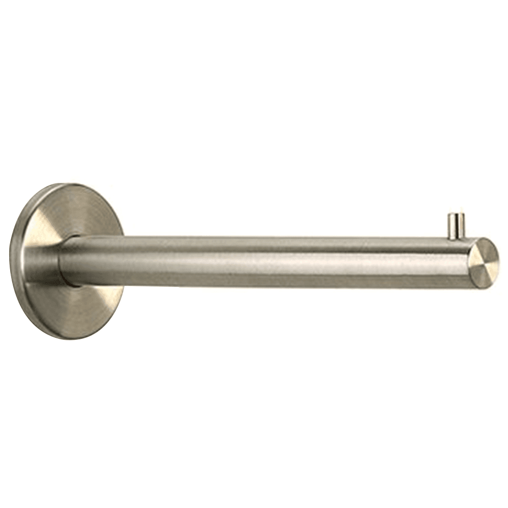 HNGH1 clothes and coat hanger holder in satin stainless steel finish with matching cover plate and screws to wall.