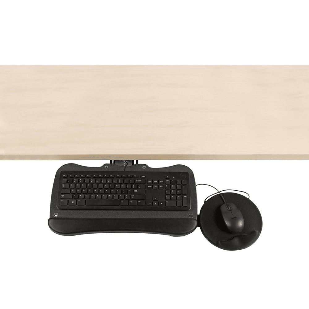 Round swiveling mouse platform with bumper railing to prevent sliding over the edge.