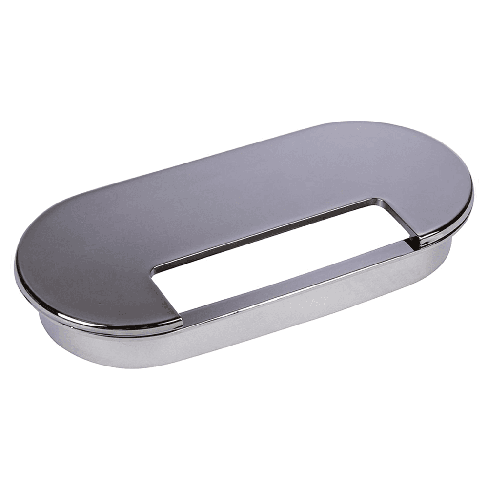 6-1/2" Large Oval Desk Grommet Set in Polished Chrome with Cord Slot