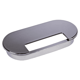 6-1/2" Large Oval Desk Grommet Set in Polished Chrome with Cord Slot